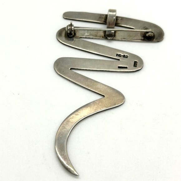 Vintage Sterling Silver Zig Zag Brooch Taxco Mexico 925 Statement Jewelry Piece - Picture 5 of 16